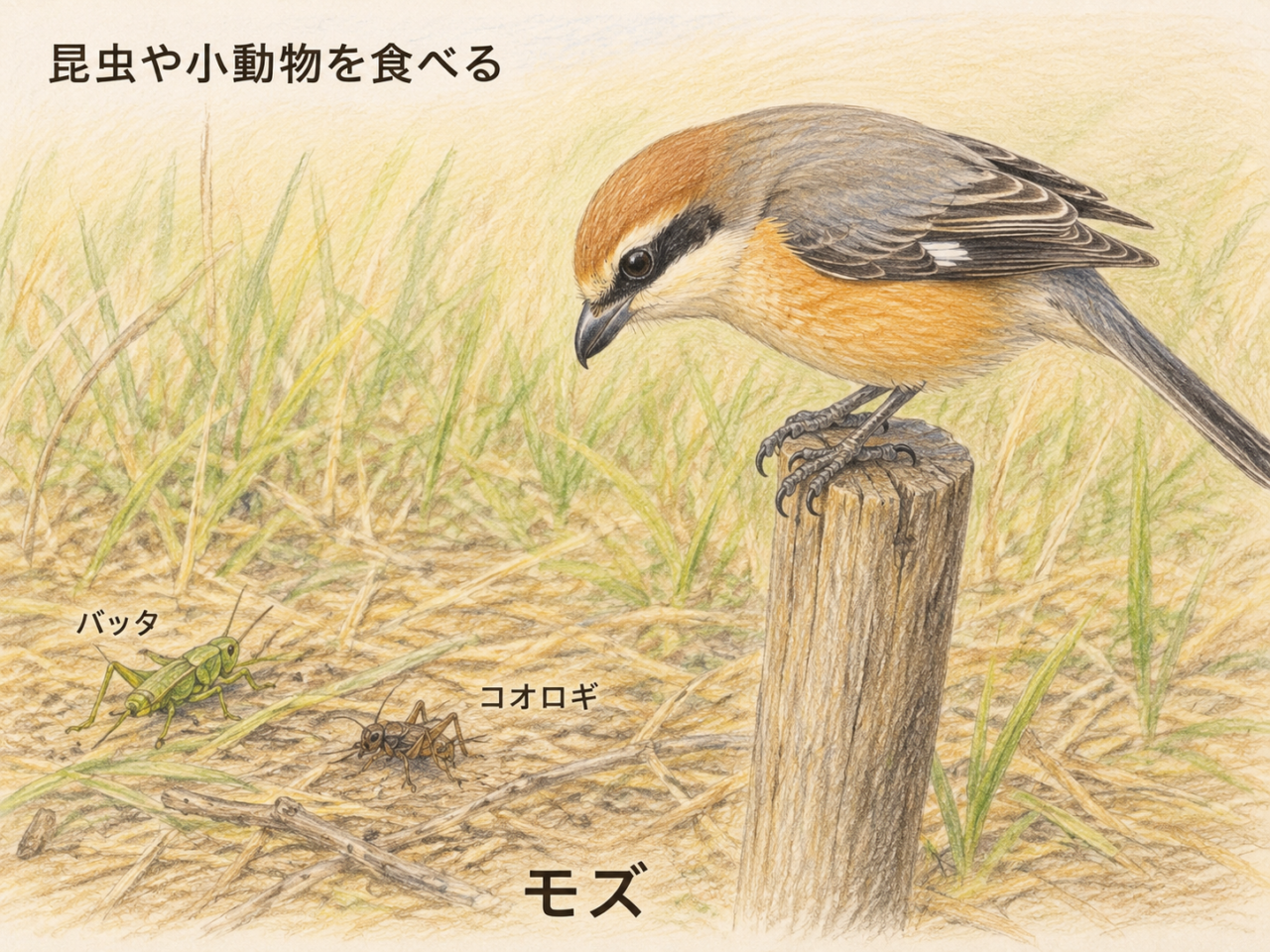 モズの食べ物|昆虫から小動物まで食べる小さなハンター
