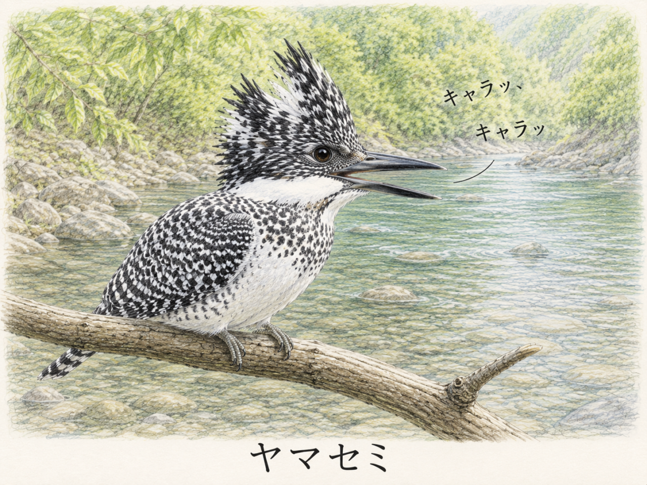 ヤマセミの鳴き声|川沿いに響く鋭い声