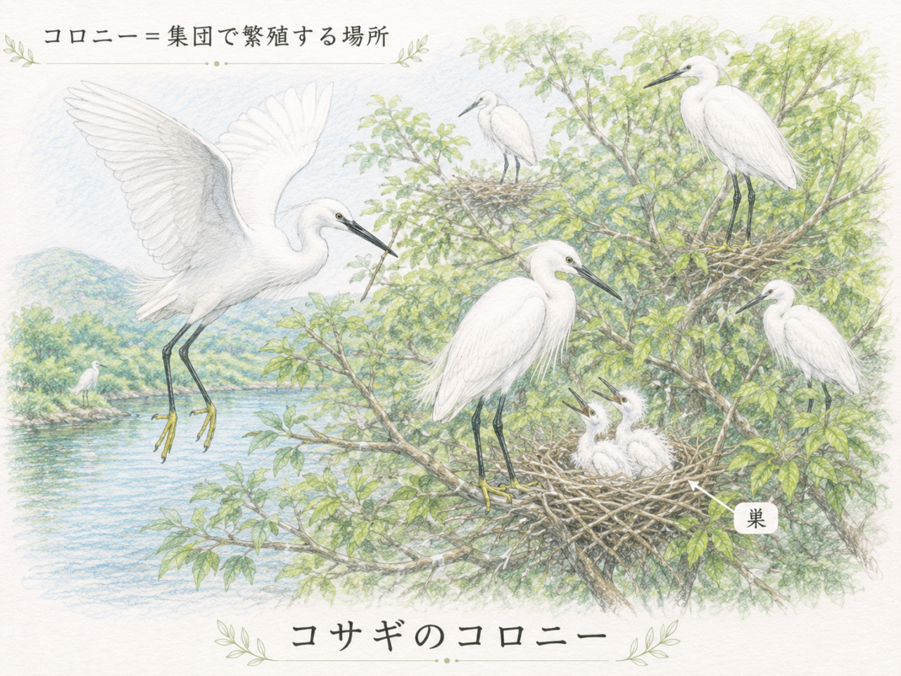 コサギのコロニー|集団で繁殖するサギの暮らし