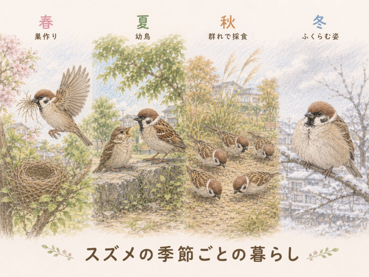 スズメの季節ごとの暮らし