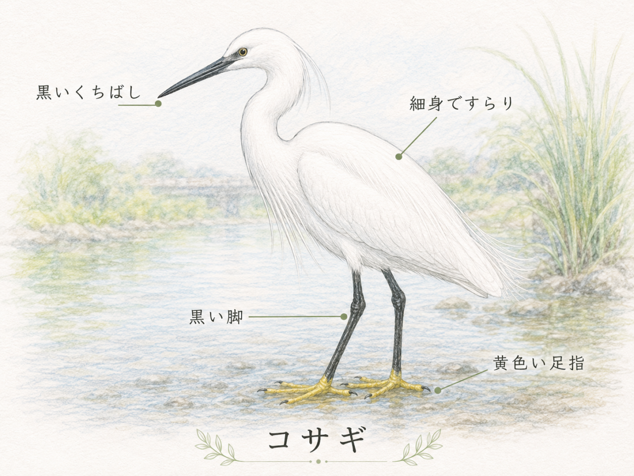 コサギの特徴|初心者が見るべき識別ポイント