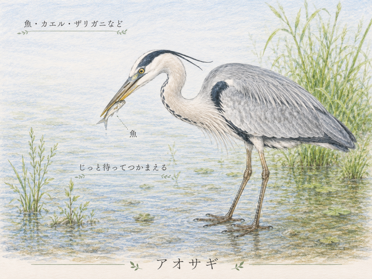 アオサギの食べ物｜魚だけではない幅広い食性