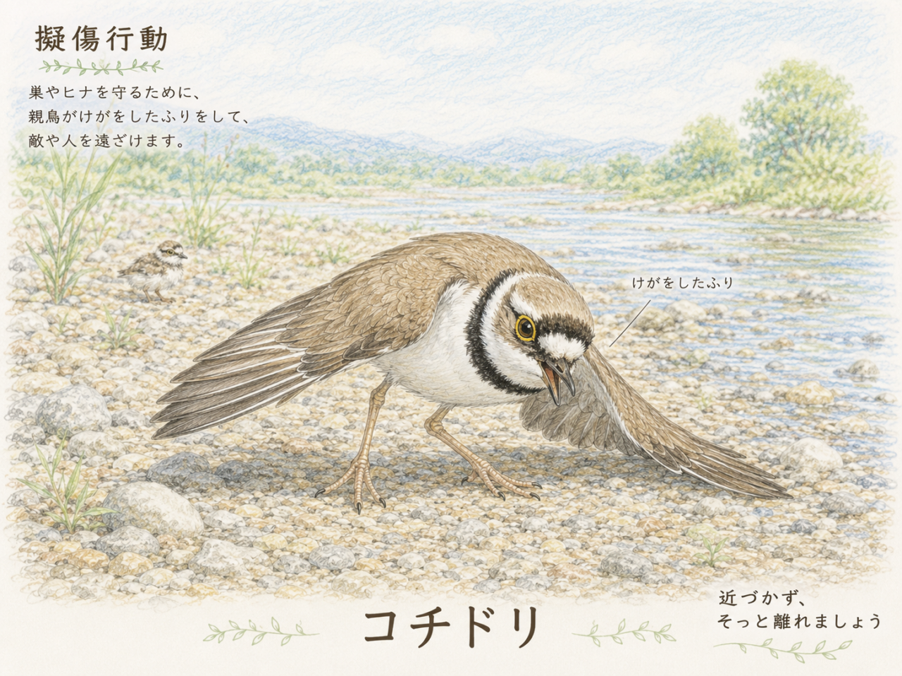 コチドリの擬傷行動｜親鳥がヒナを守るための行動