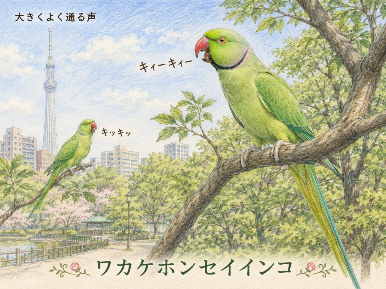 ワカケホンセイインコの鳴き声