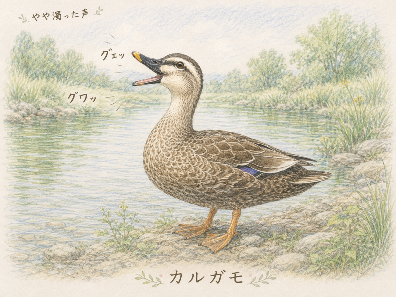 カルガモの鳴き声|「グェッ」「グワッ」と濁った声