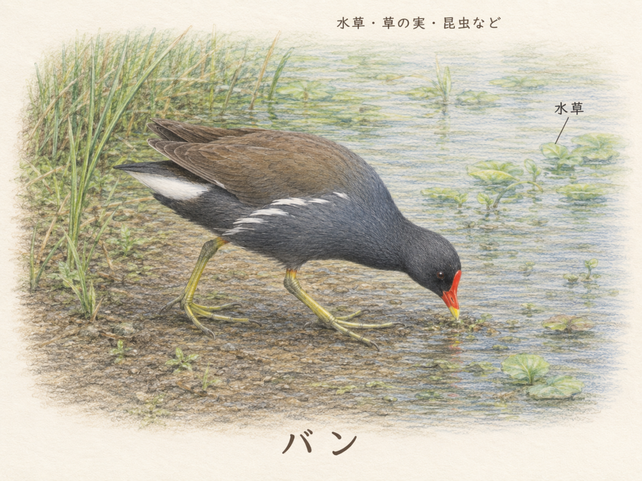 バンの食べ物｜水草・昆虫・貝などを食べる雑食性