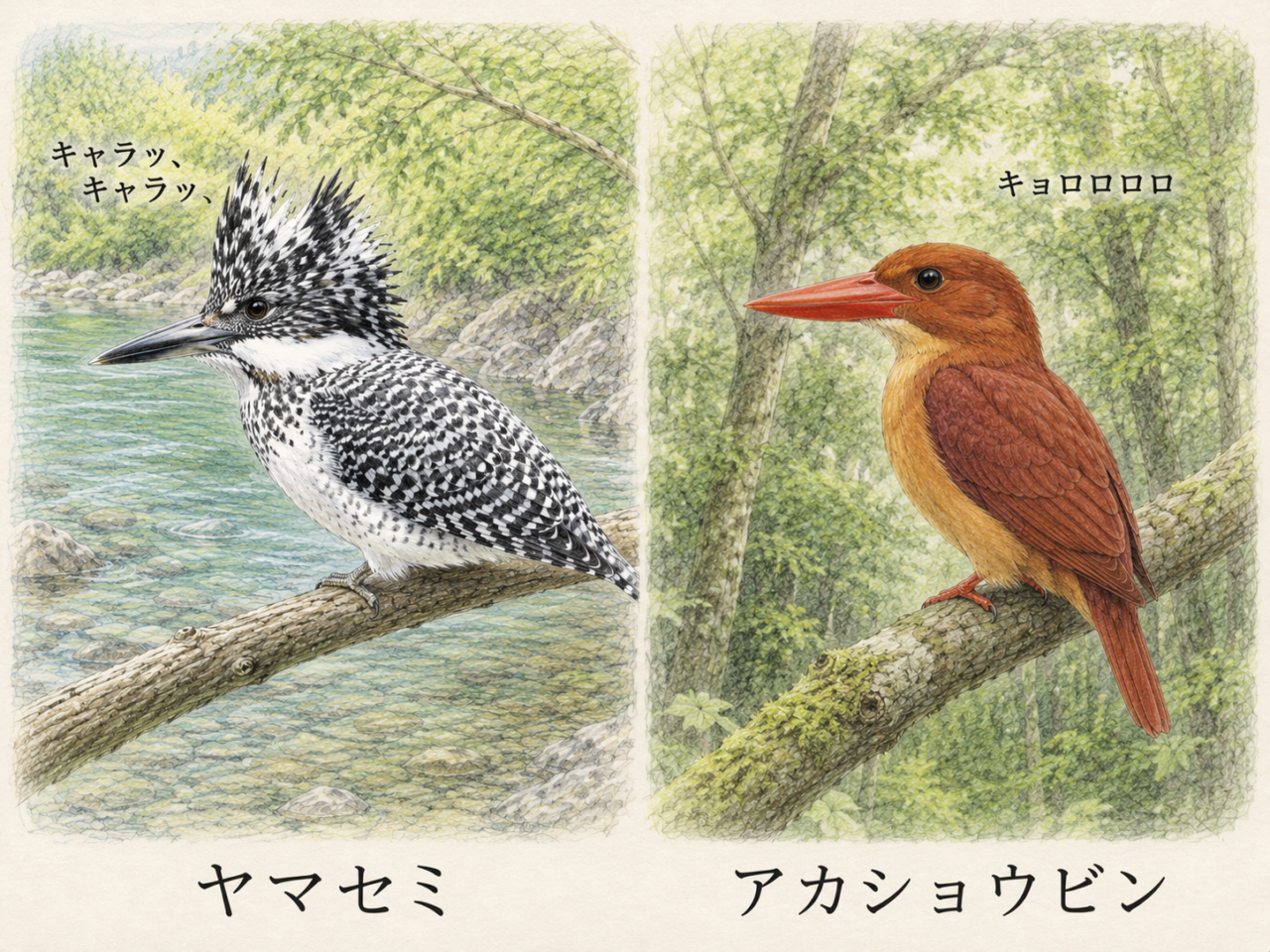 ヤマセミとアカショウビンの違い