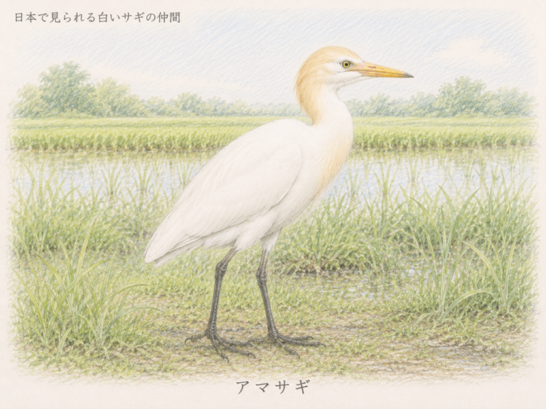 アマサギとは?日本で見られる季節・生息地・特徴・鳴き声・夏羽と冬羽の違いを初心者向けに解説 | 野鳥情報.com