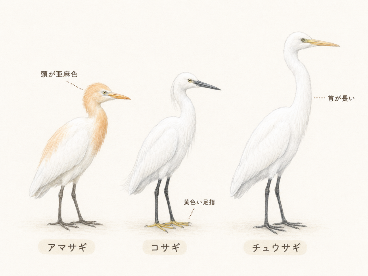 アマサギと似ている鳥の見分け方