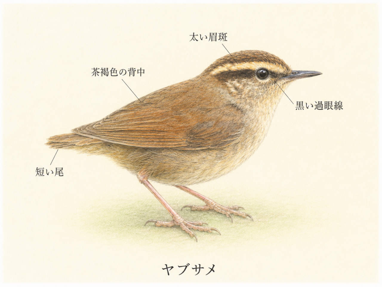 ヤブサメの特徴｜短い尾と地味な茶色い体