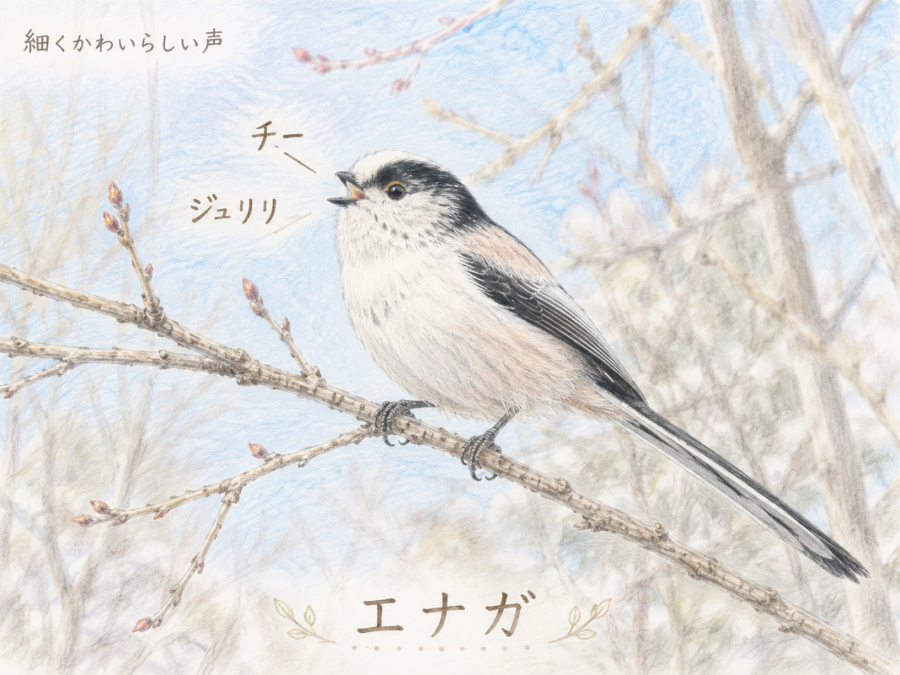 エナガの鳴き声|「チー」「ジュリリ」と聞こえる細い声