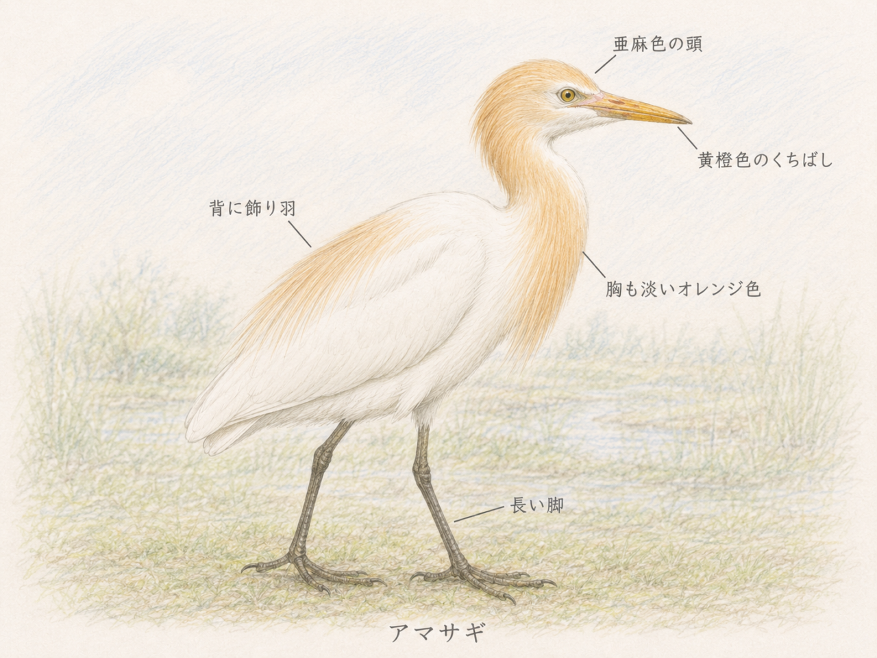 アマサギの特徴｜初心者が見るべきポイント
