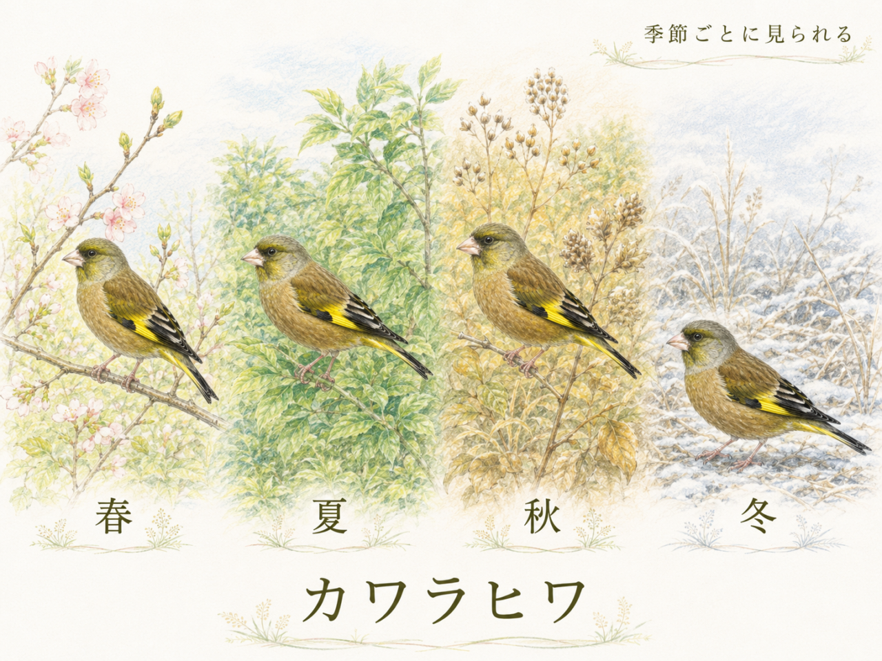 カワラヒワが見られる季節|春夏秋冬の観察ポイント