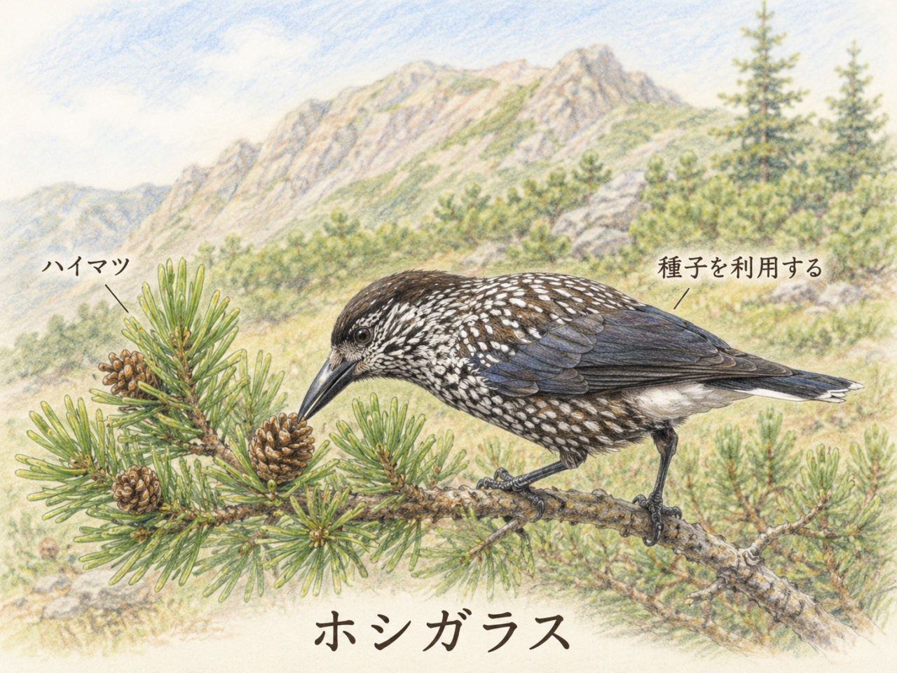 ホシガラスとハイマツの関係