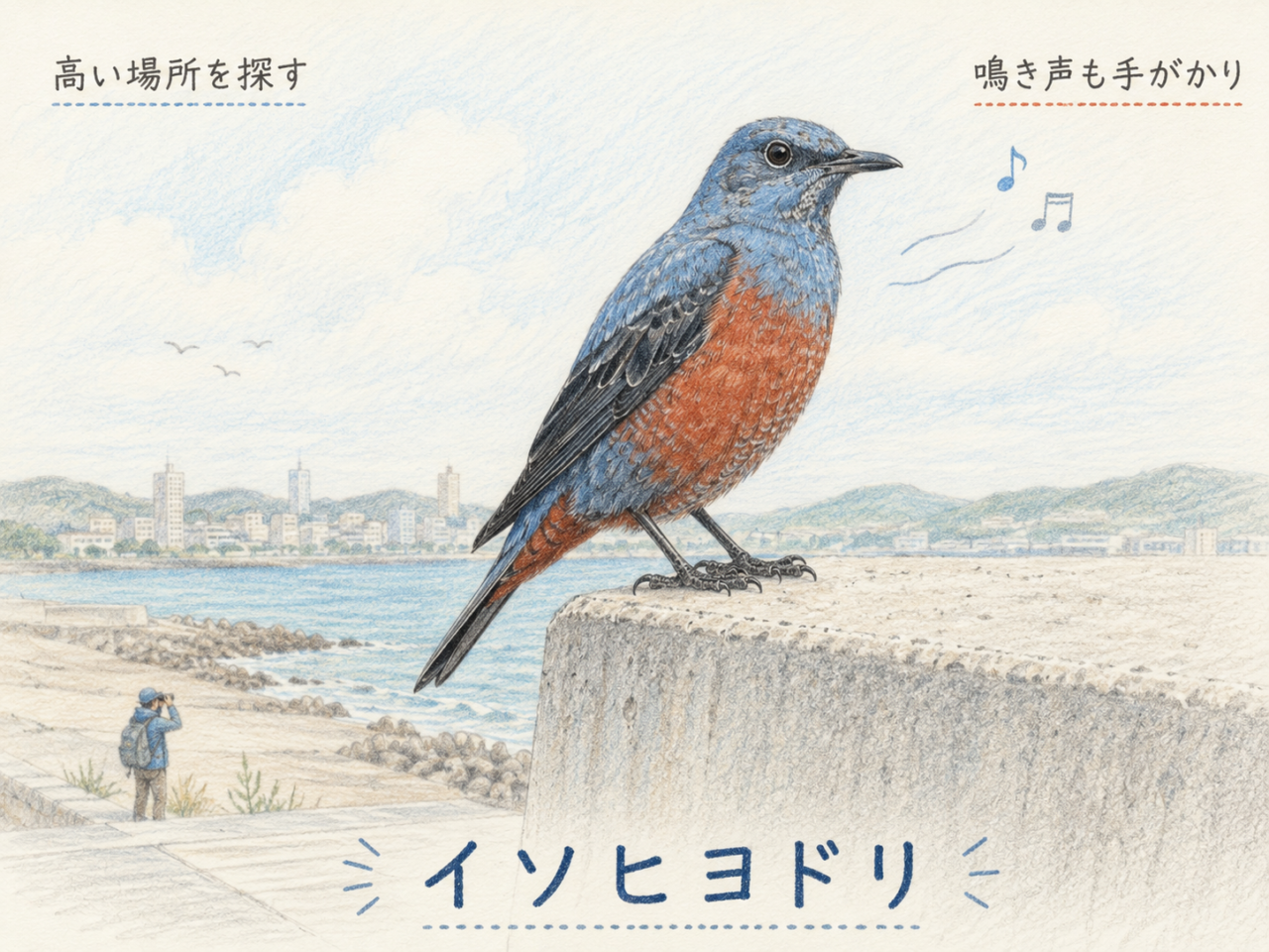 イソヒヨドリの探し方