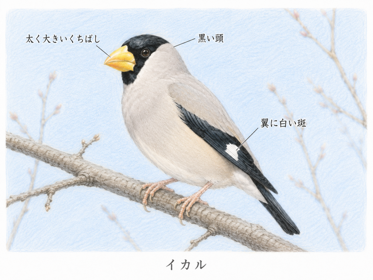 イカルの特徴|見分けるポイントは大きな黄色いくちばし