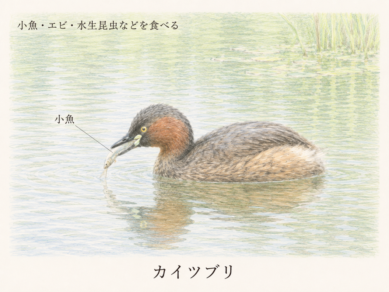 カイツブリの食べ物|何を食べている?