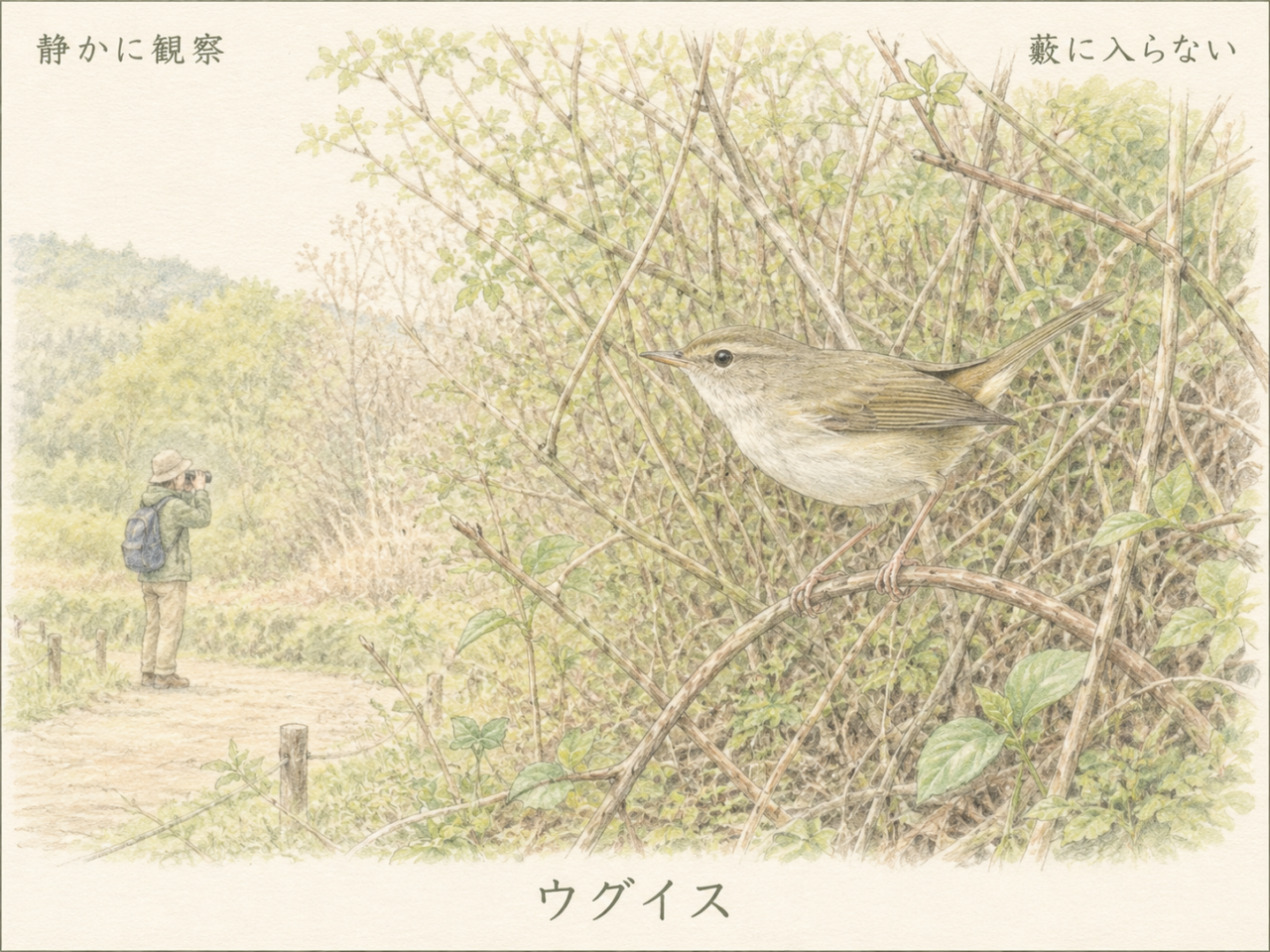 ウグイス観察のマナー|藪に入らず静かに楽しむ