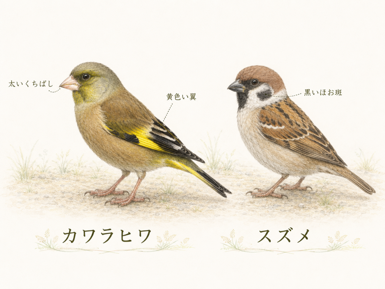 カワラヒワとスズメの違い