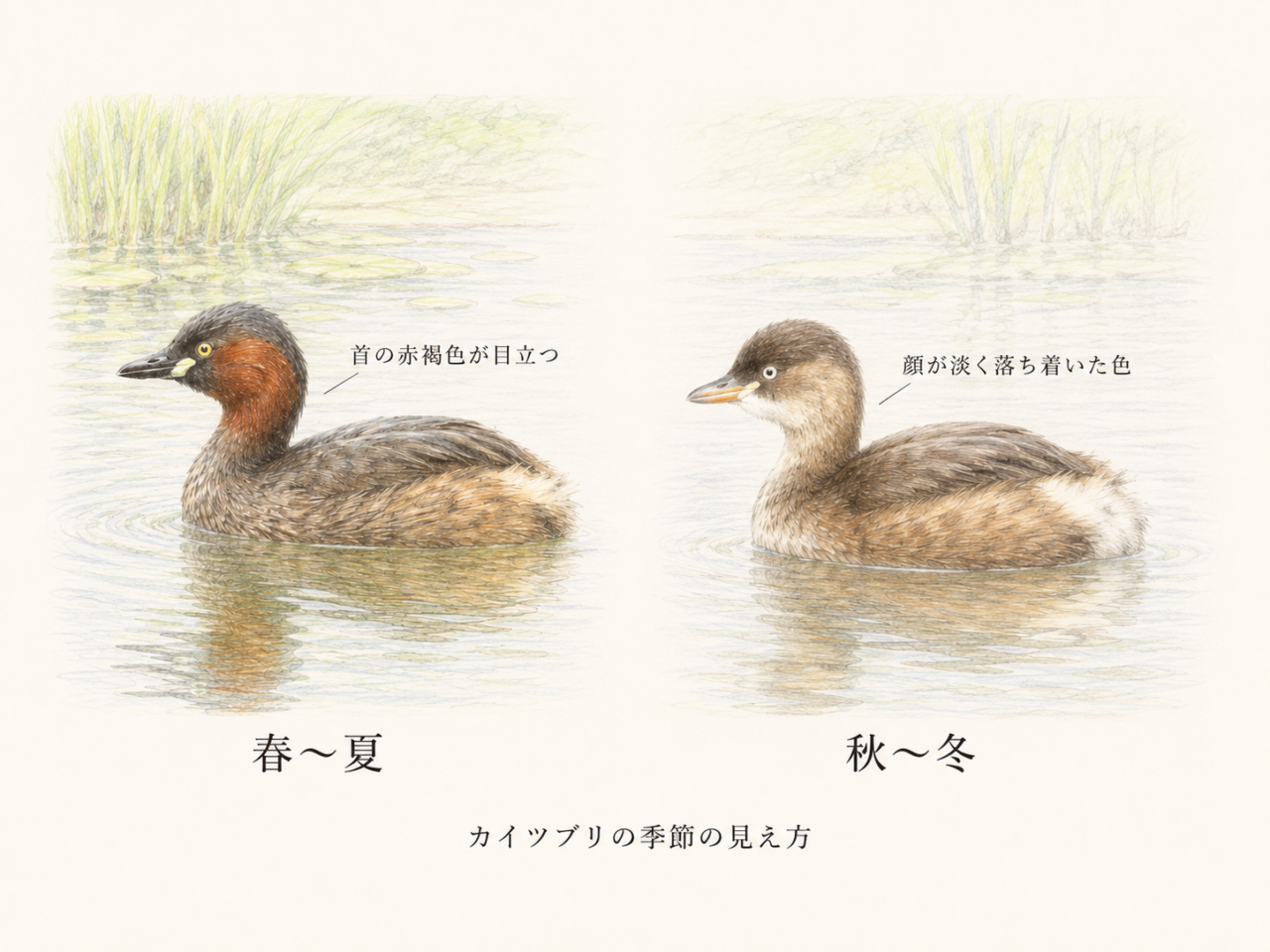 カイツブリの季節|一年中見られる?春夏秋冬の楽しみ方