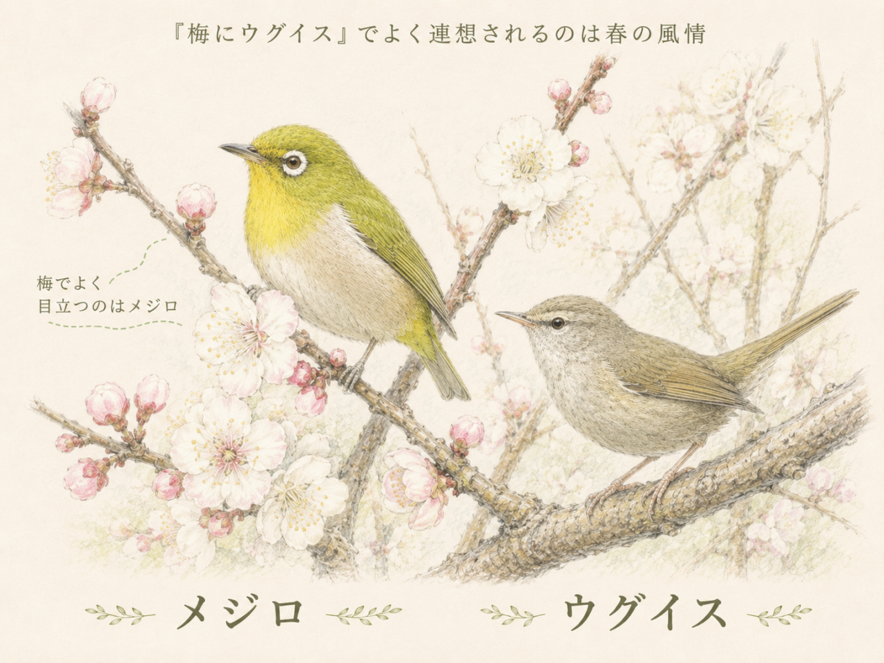 「梅にウグイス」は本当?実はメジロと間違われやすい