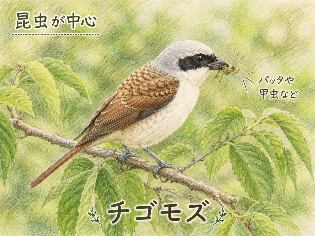 チゴモズの食べ物|何を食べる?