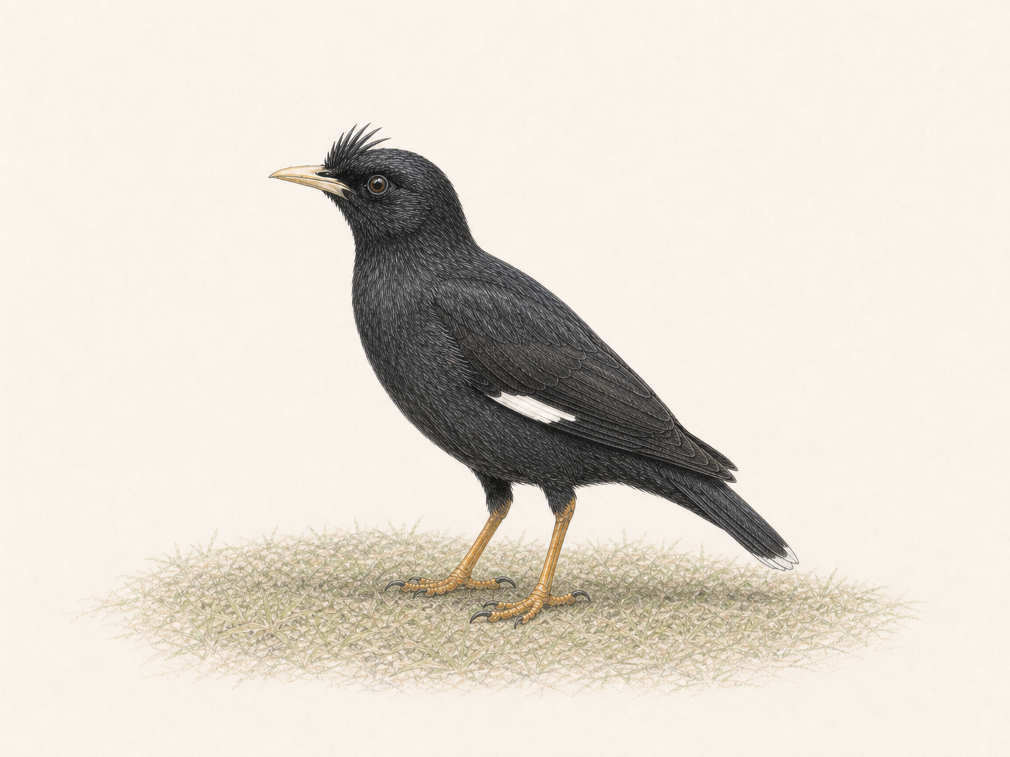 ハッカチョウの全身と基本的な特徴を描いた図鑑風イラスト