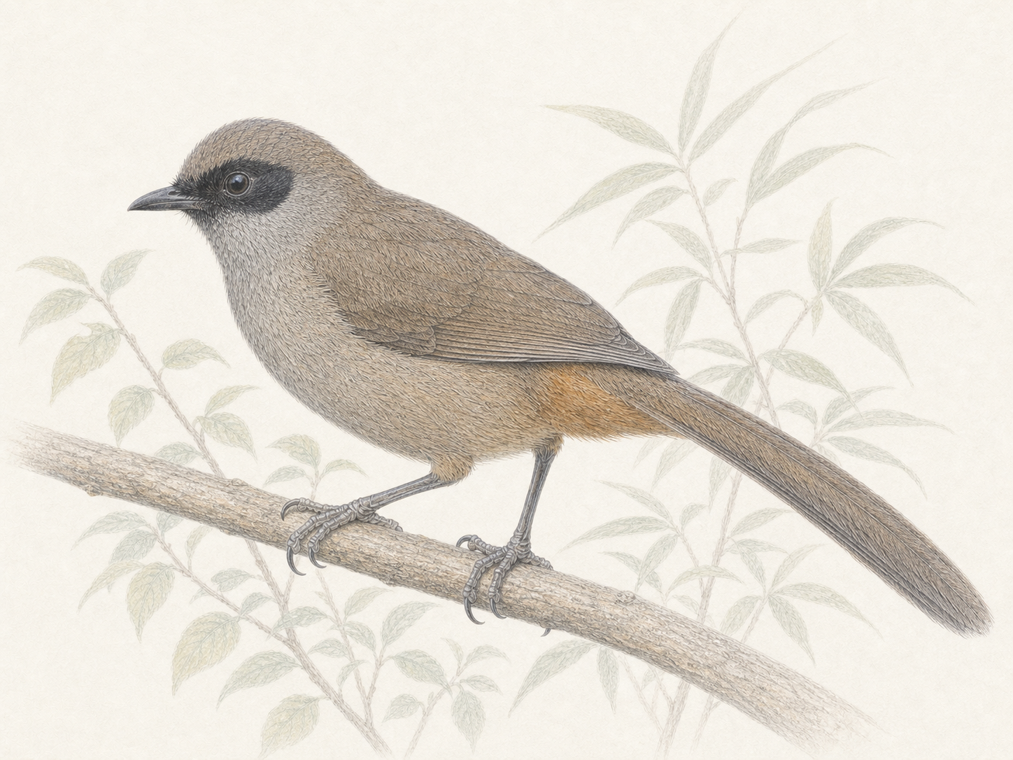 カオグロガビチョウとは?黒い目の周囲と長い尾が特徴の野鳥