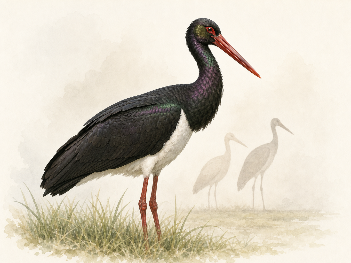 コウノトリ科の鳥としてナベコウを示す分類イメージのイラスト
