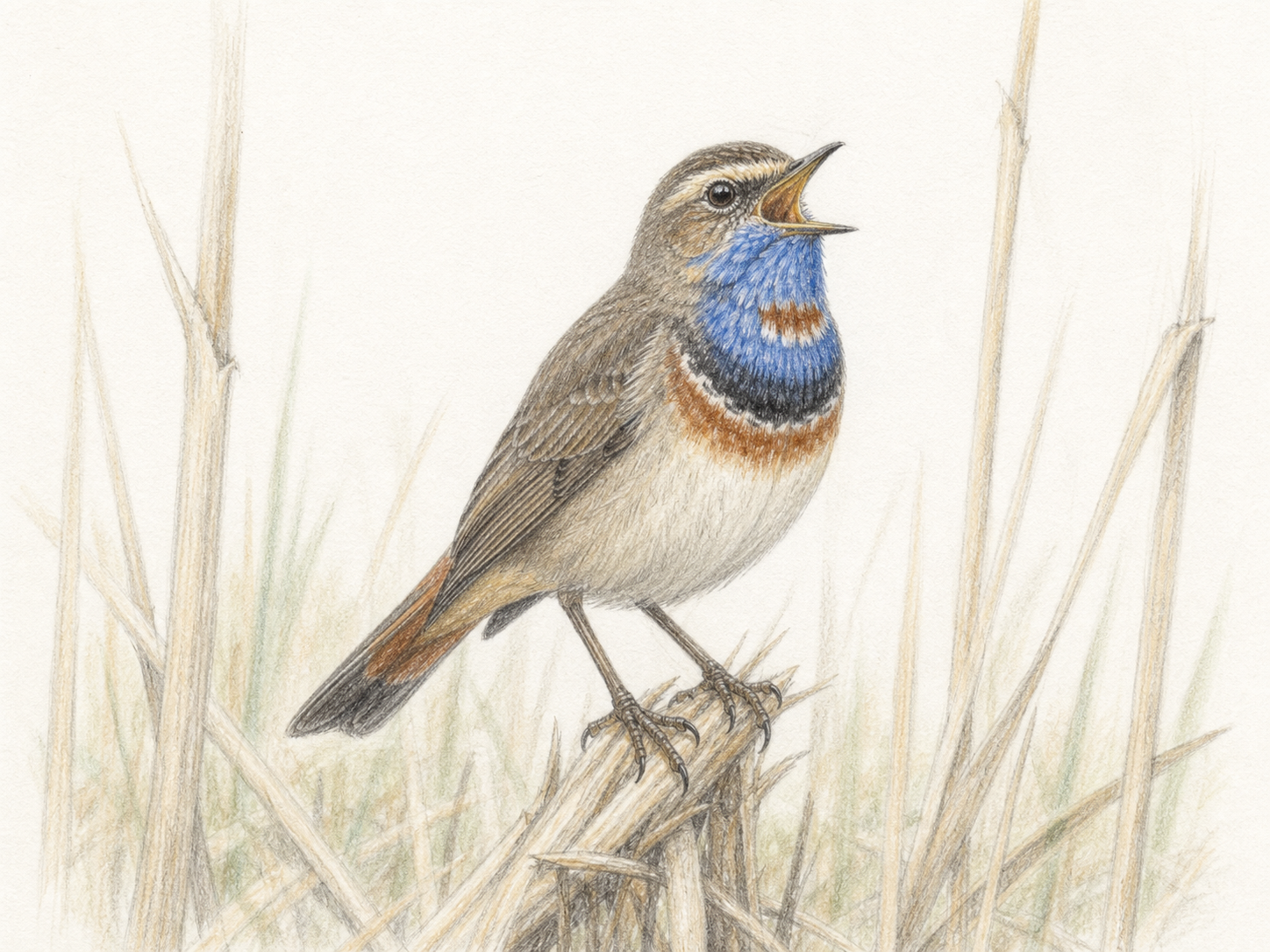 オガワコマドリの鳴き声｜ヨシ原でさえずるオス