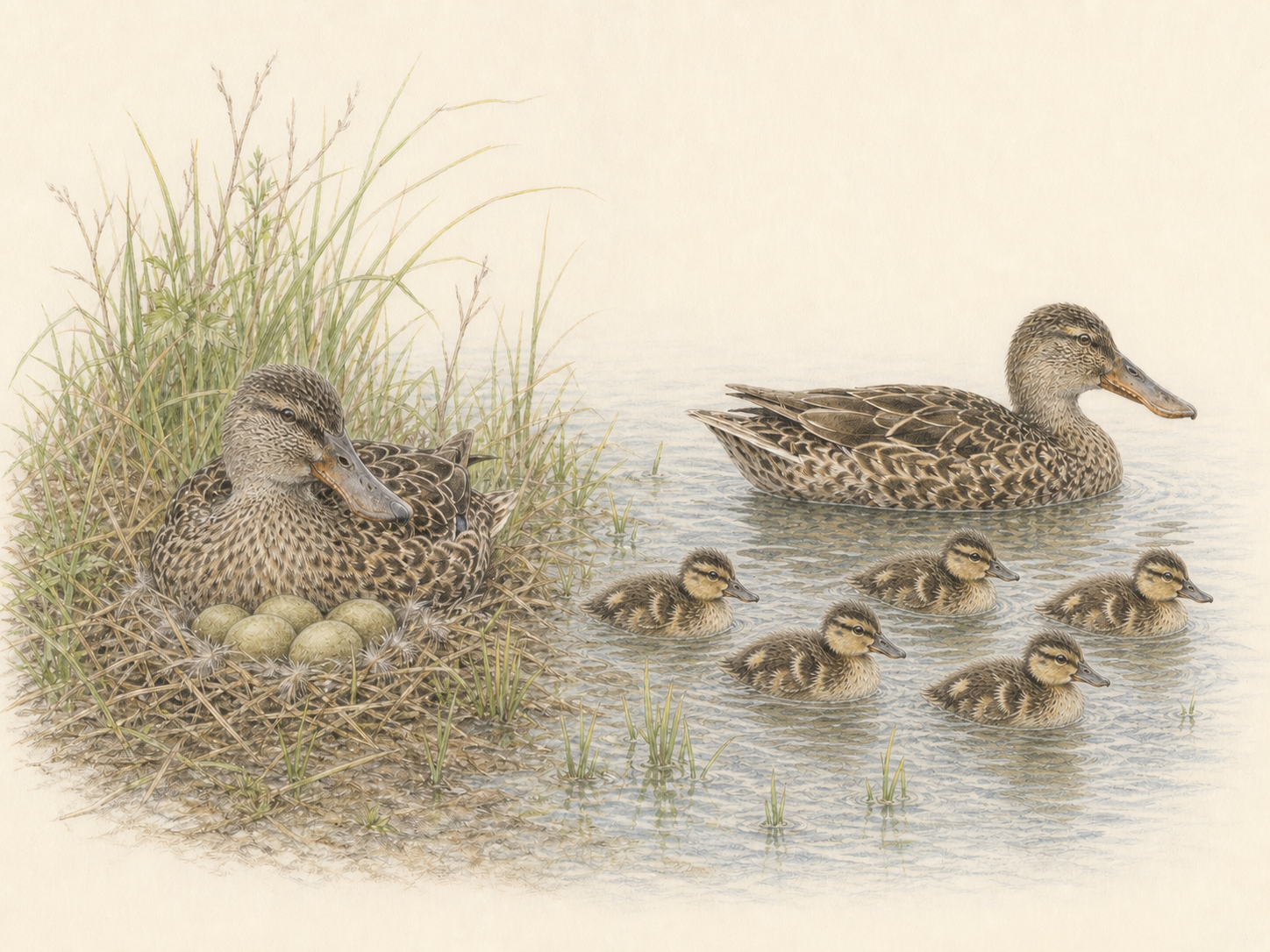 ハシビロガモの繁殖と子育て