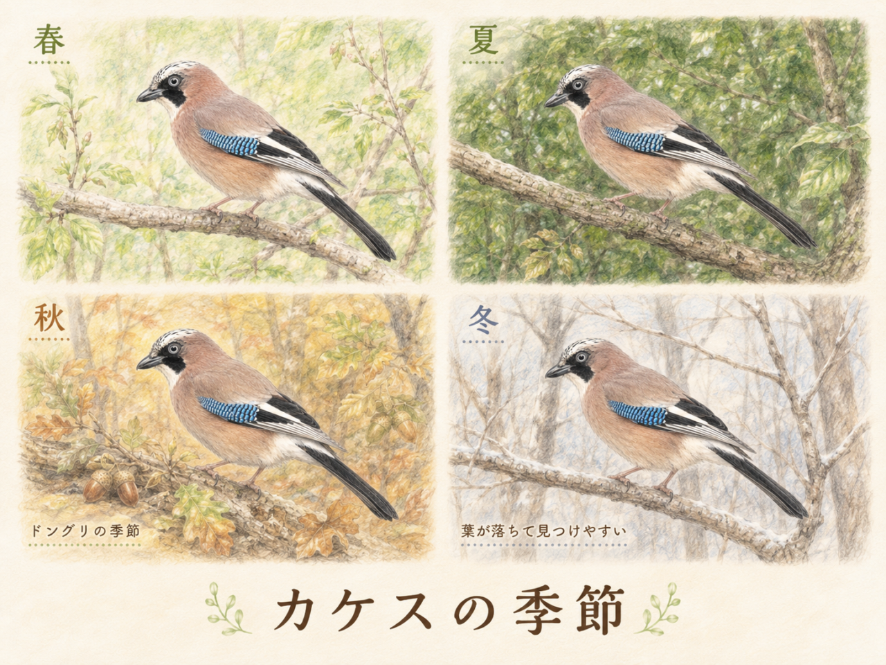 カケスの季節|春・夏・秋・冬の見られ方