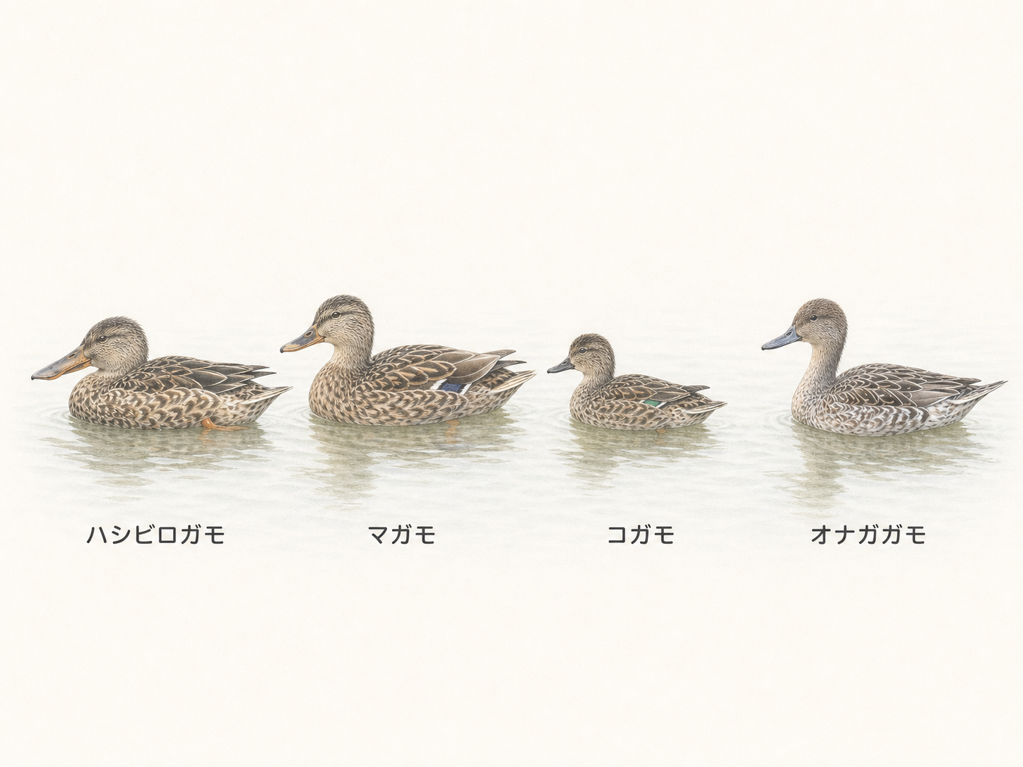 ハシビロガモと似ているカモの見分け方