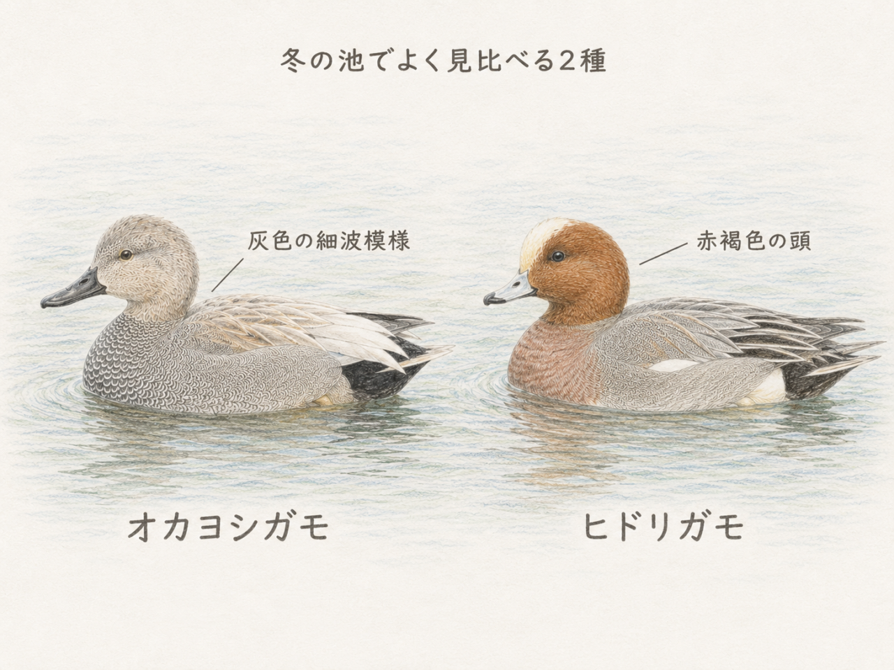 オカヨシガモとヒドリガモの違い