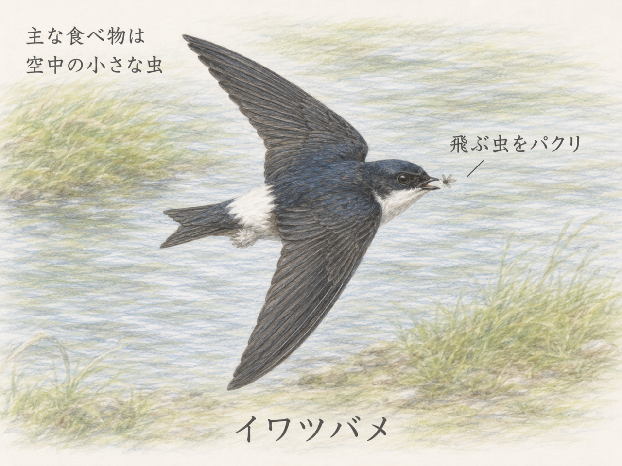 イワツバメの食べ物｜空を飛ぶ虫を捕まえる