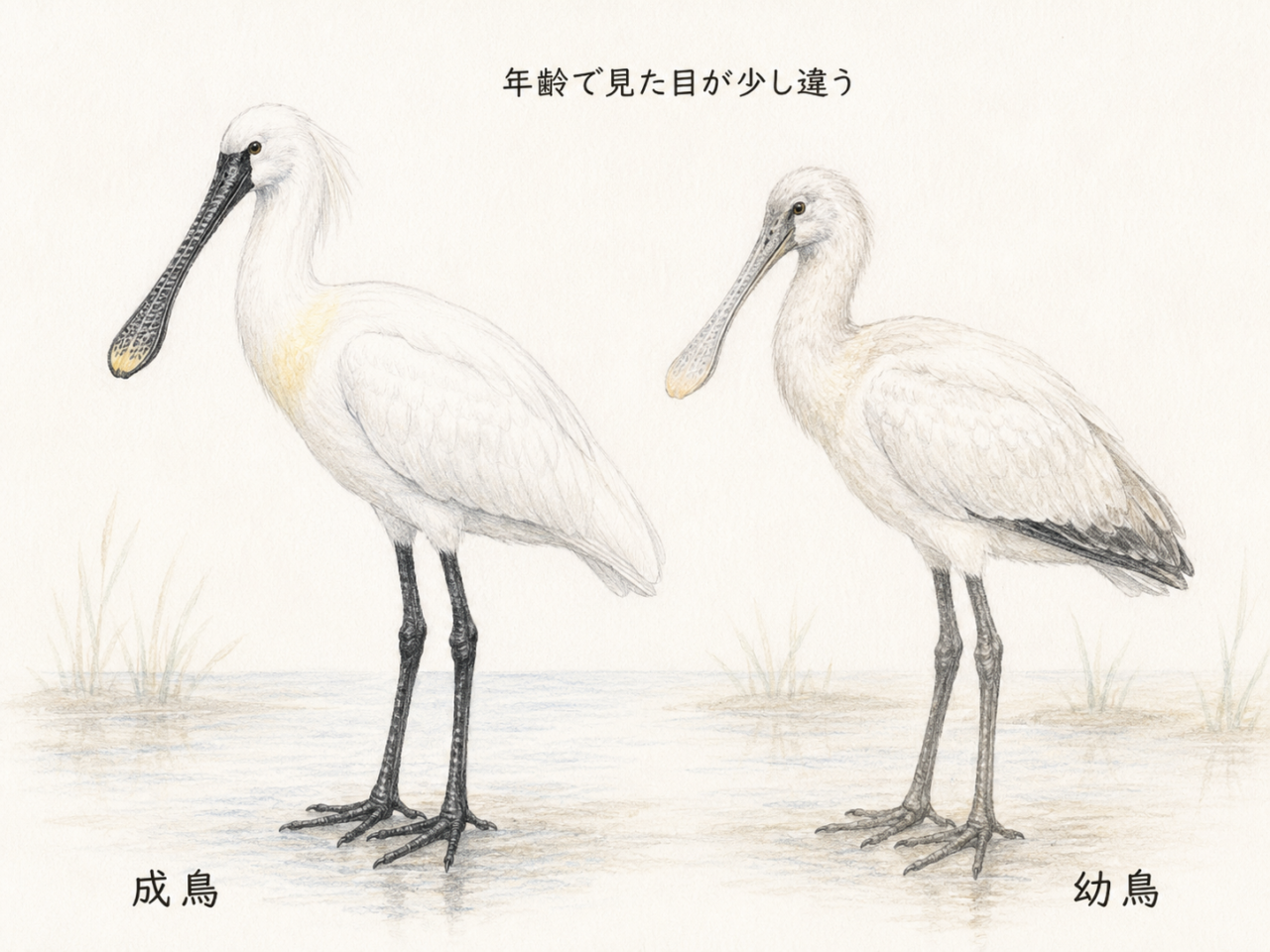 ヘラサギの幼鳥と成鳥の違い