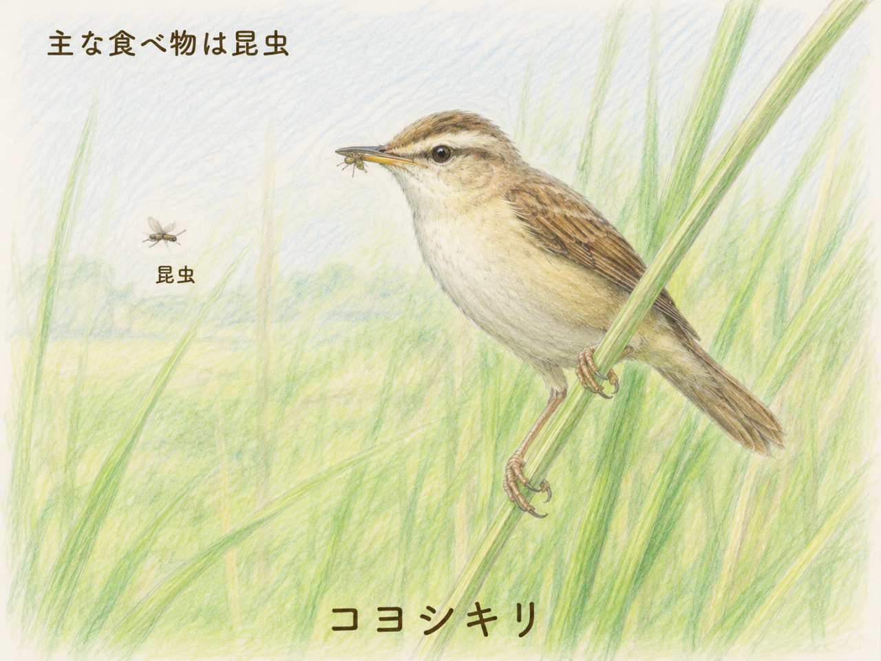 コヨシキリの食べ物|昆虫やクモ類を食べる