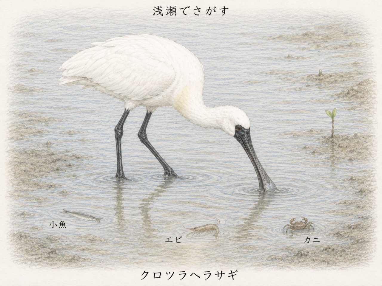 クロツラヘラサギの食べ物