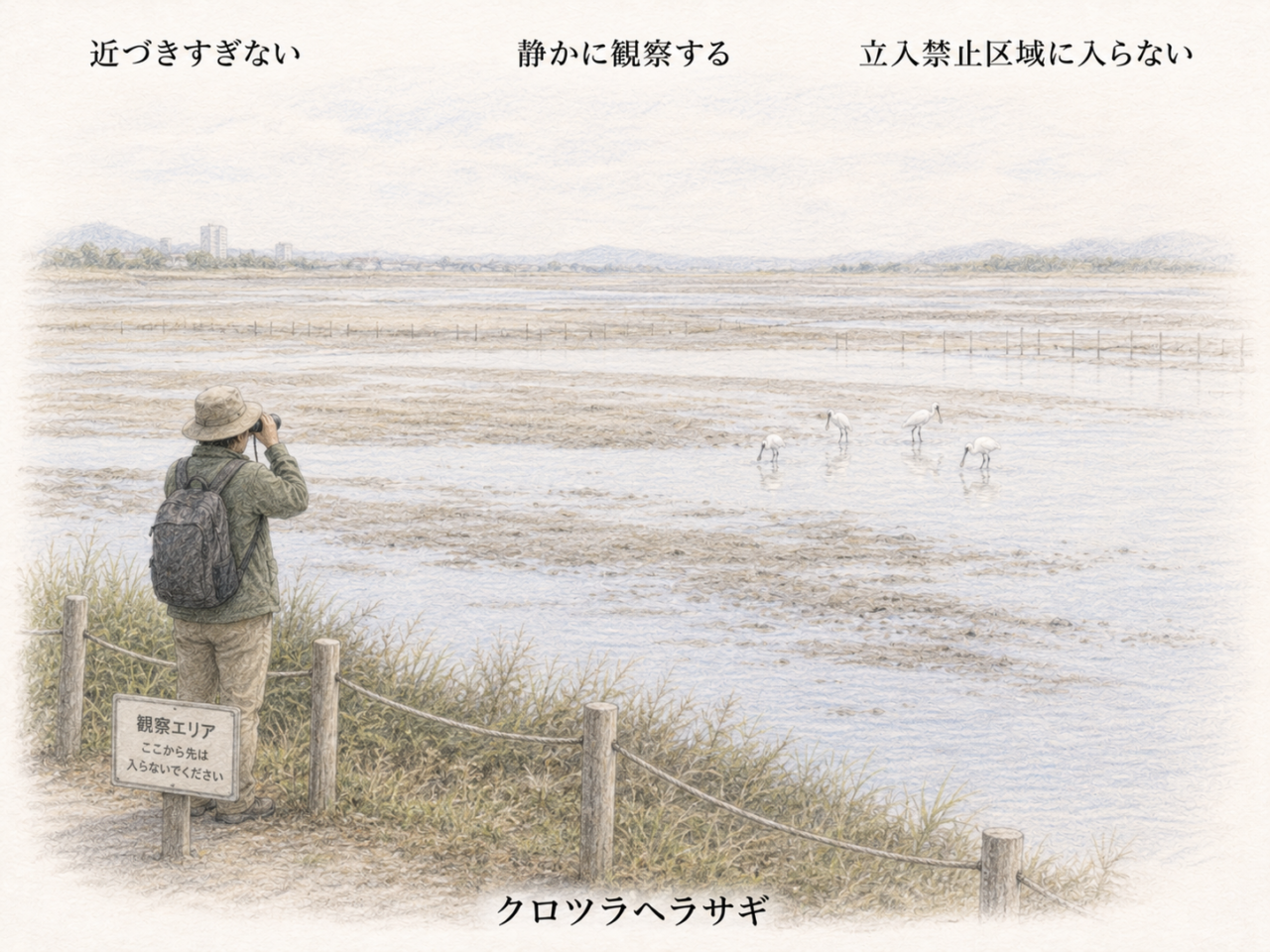 クロツラヘラサギを観察するときの注意点