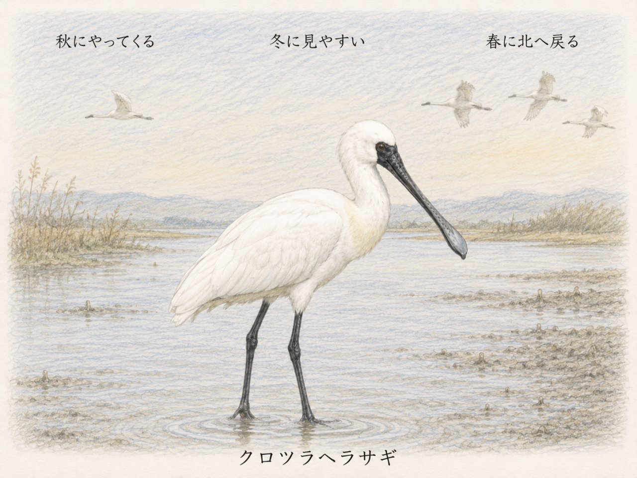 クロツラヘラサギの季節と渡り