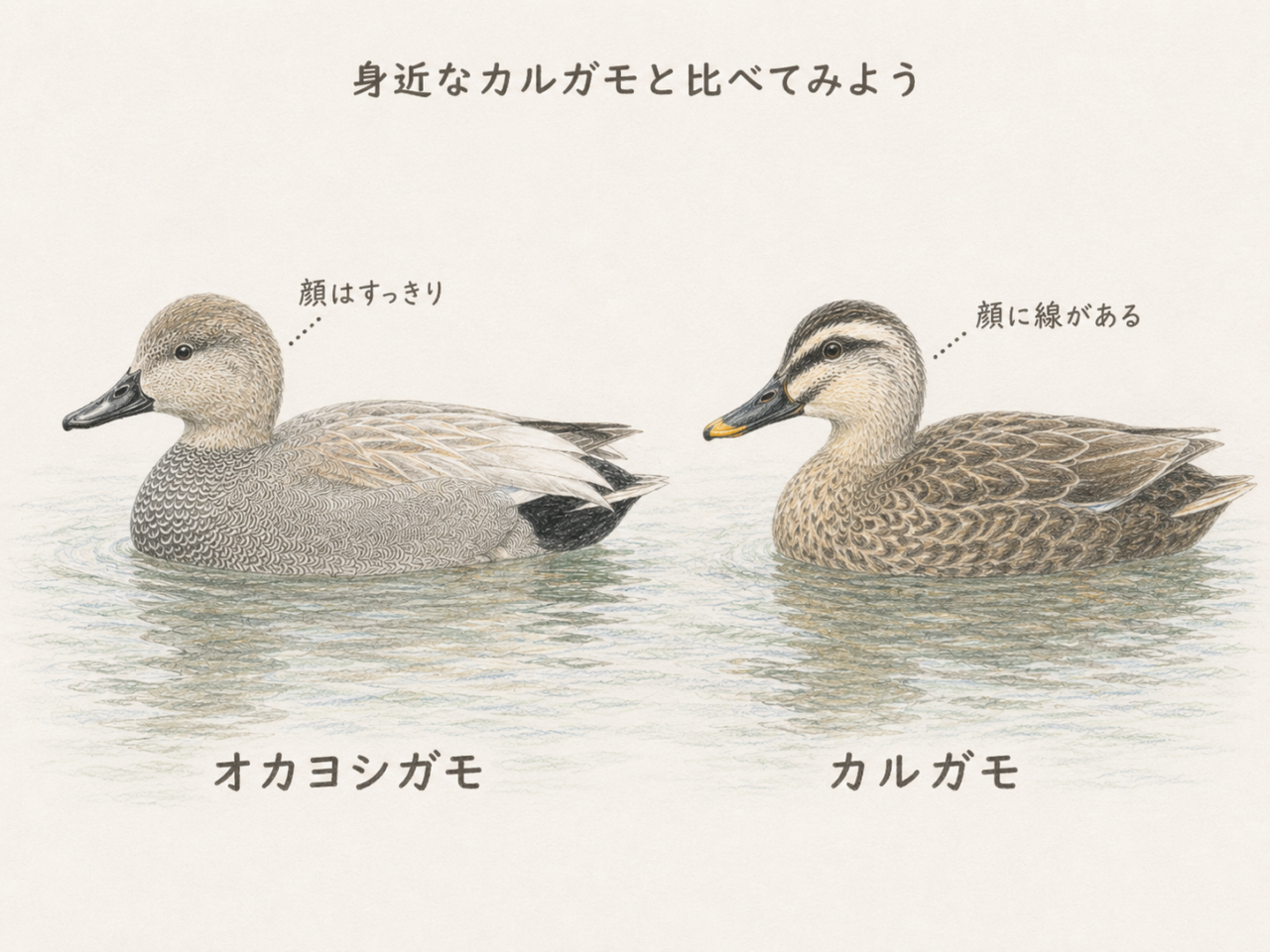 オカヨシガモとカルガモの違い