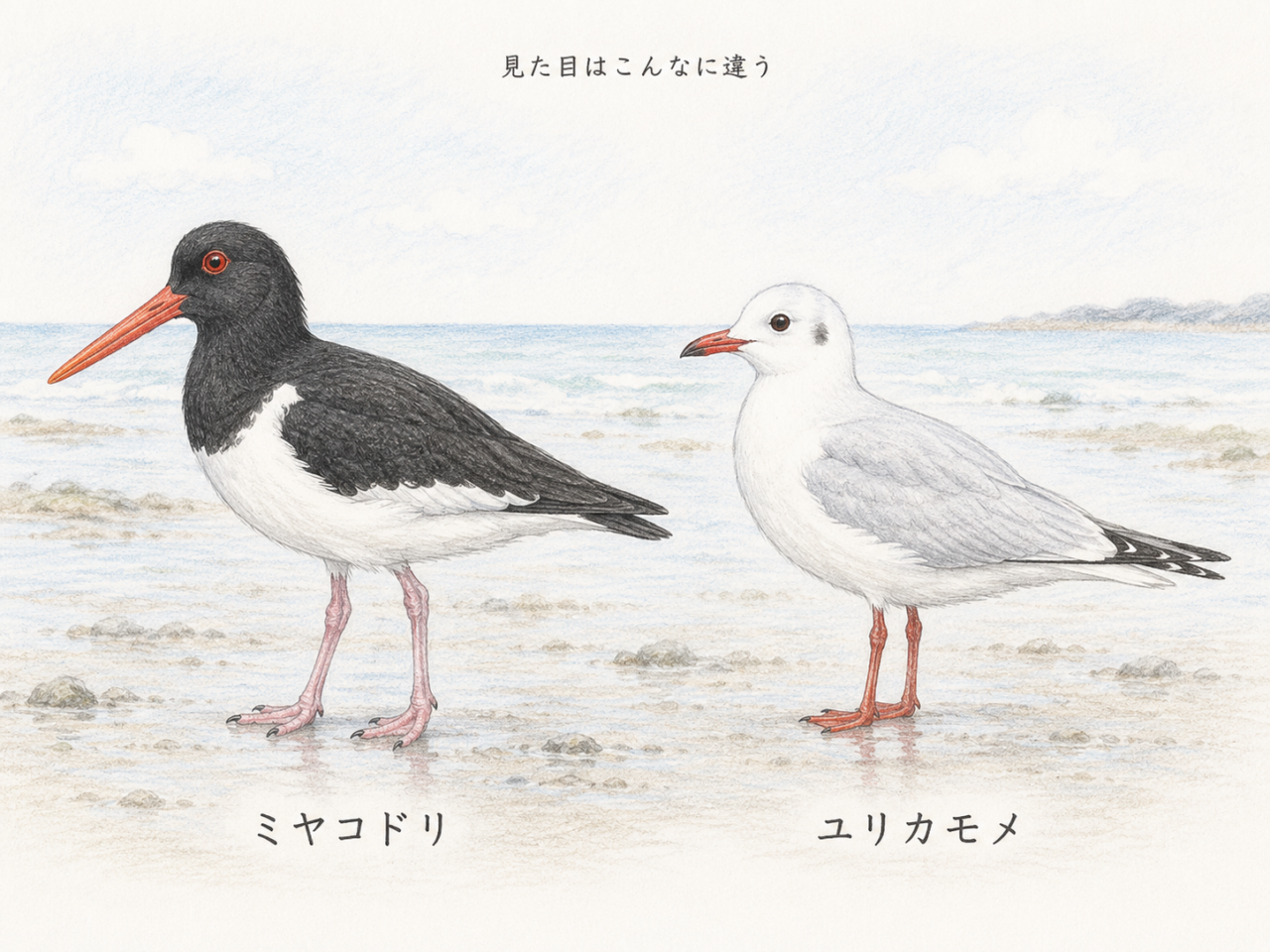 ミヤコドリとユリカモメの違い