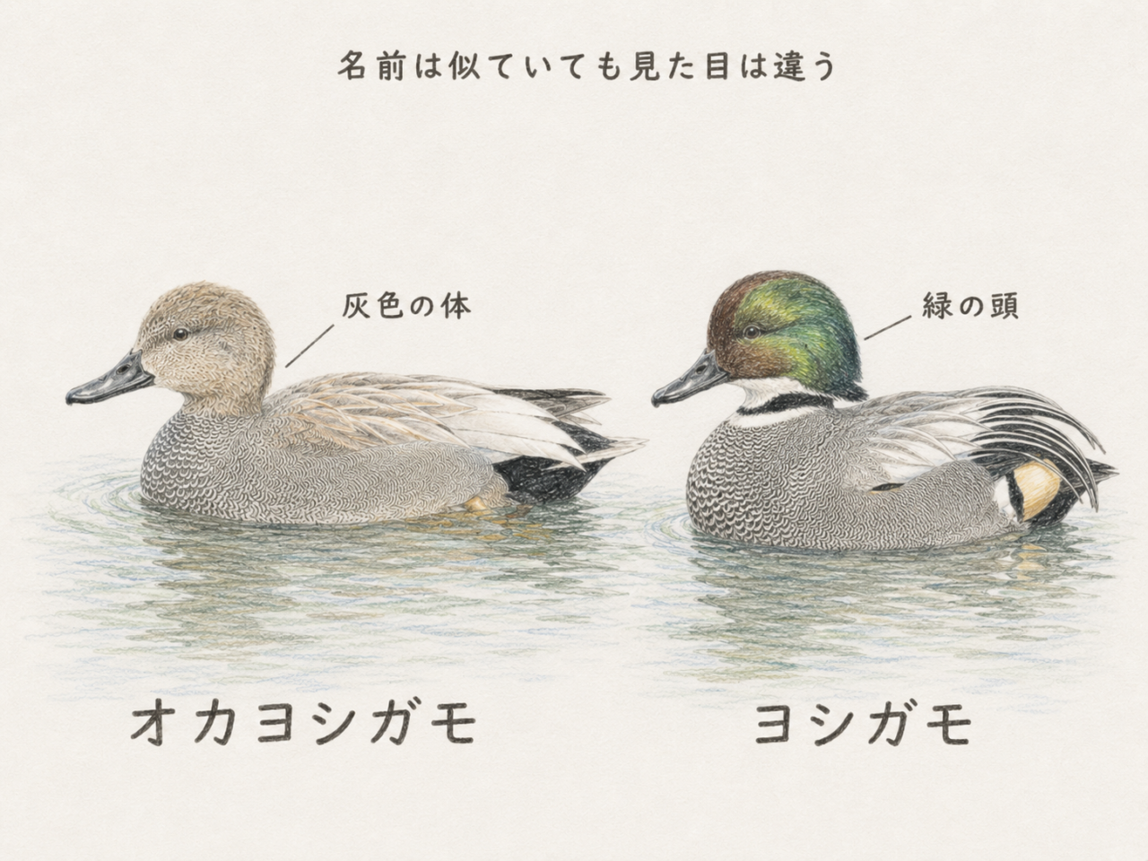 オカヨシガモとヨシガモの違い