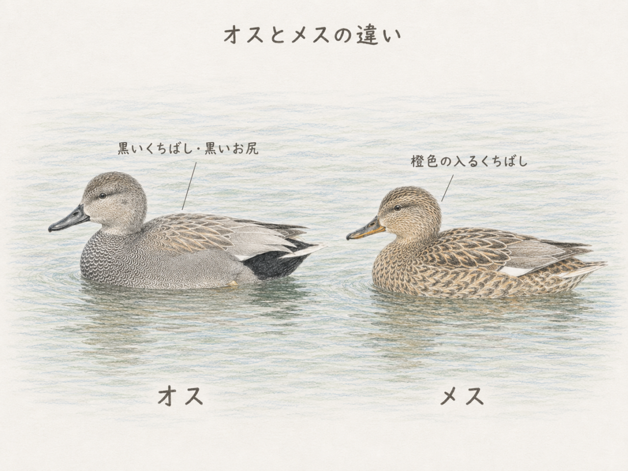 オカヨシガモのオスとメスの見分け方