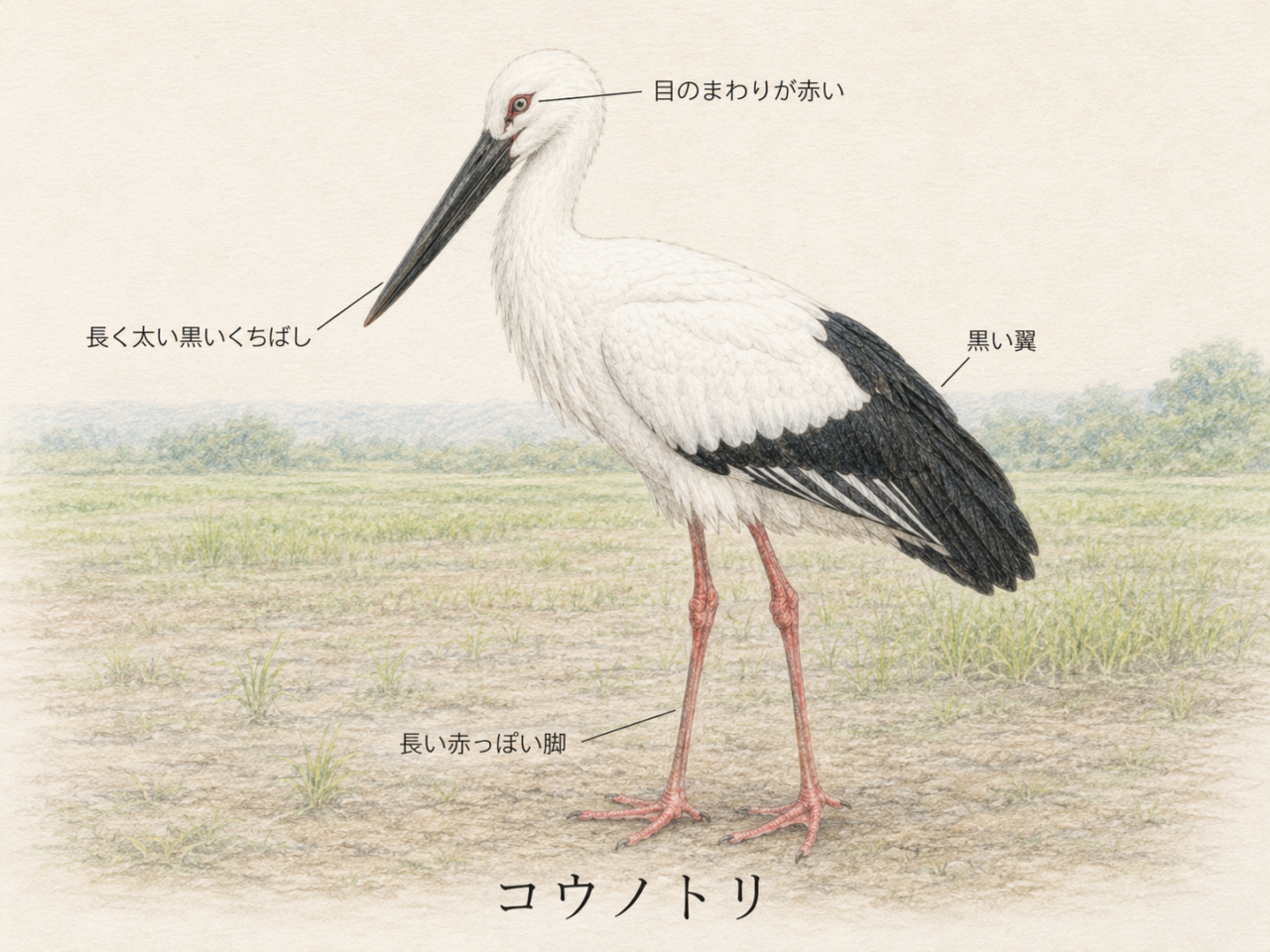 コウノトリの特徴｜初心者が覚えたい見分け方