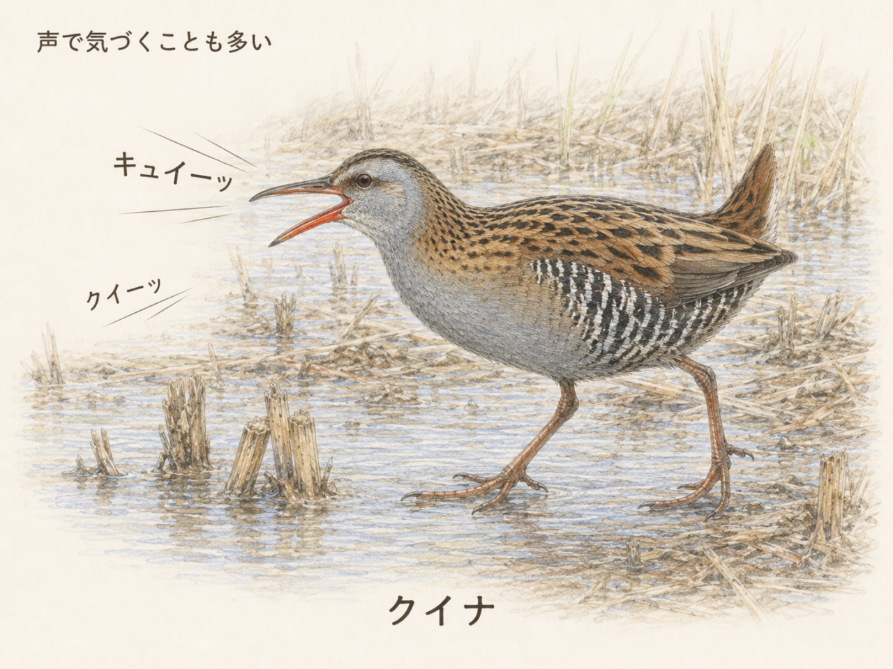 クイナの鳴き声｜どんな声で鳴く？