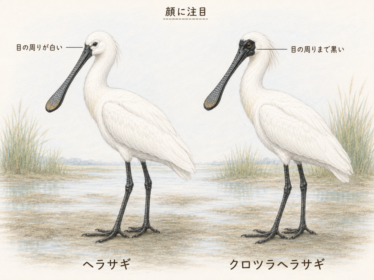 ヘラサギとクロツラヘラサギの違い