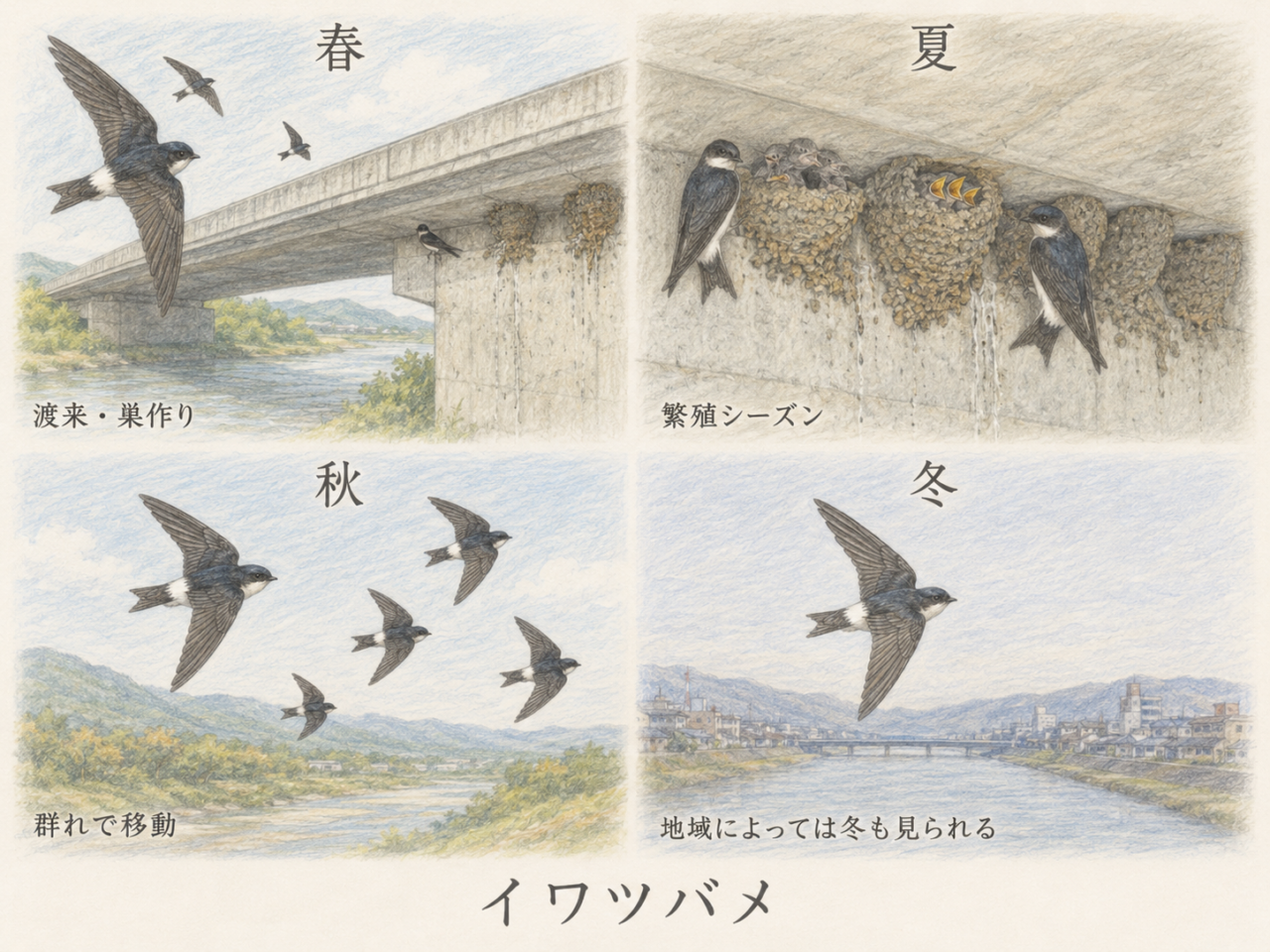 イワツバメの季節｜春・夏・秋・冬で見られ方が変わる