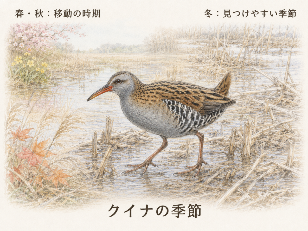 クイナが見られる季節｜冬鳥？留鳥？渡り鳥？