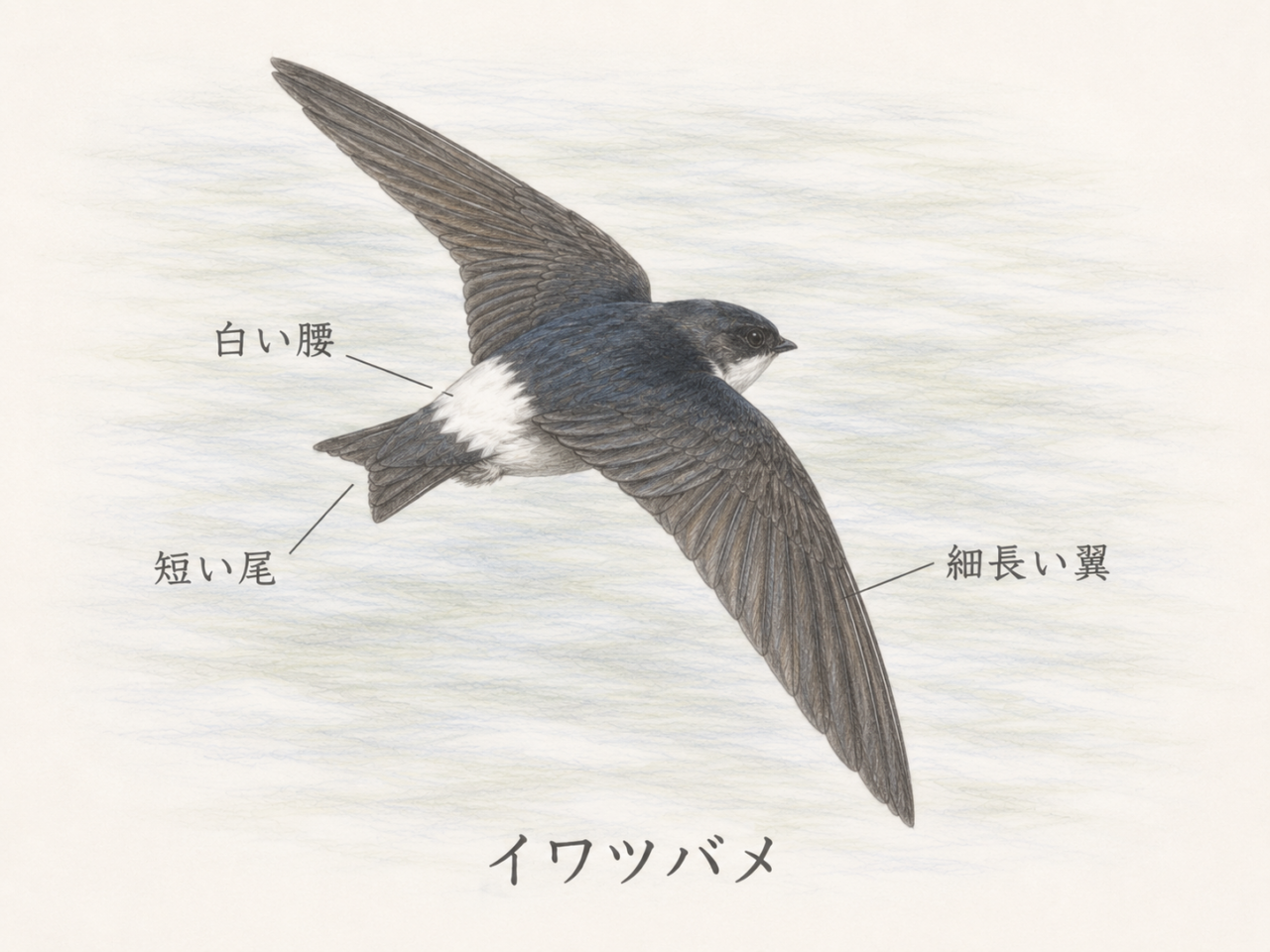 イワツバメの特徴｜白い腰・短い尾・黒白の体がポイント